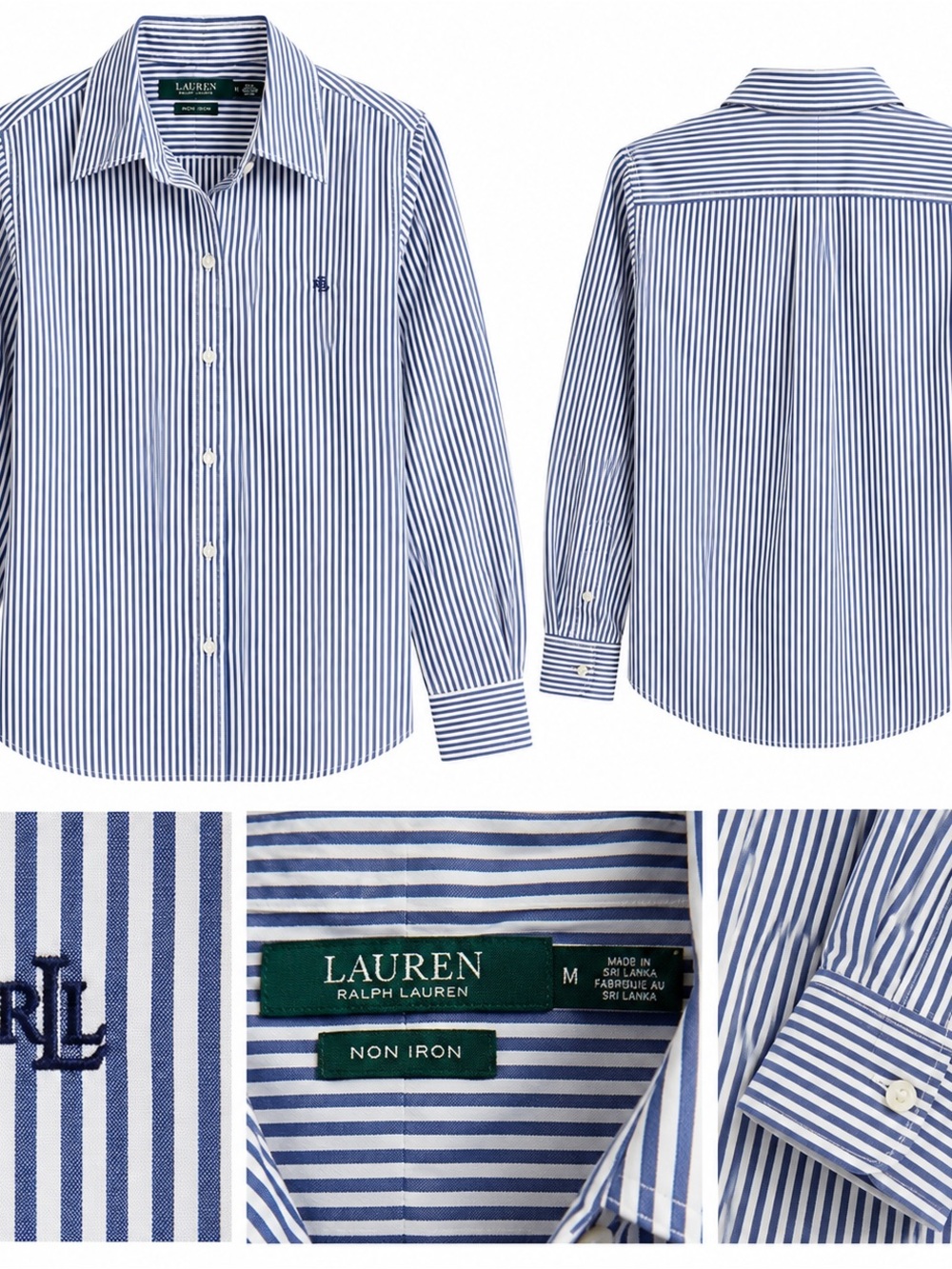 Lauren Ralph Lauren Blue White Striped Non Iron Shirt M